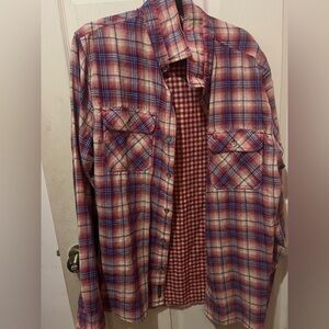 True Religion Plaid Button Down Shirt Casual Red Cream Lined mens  Unisex 3XL